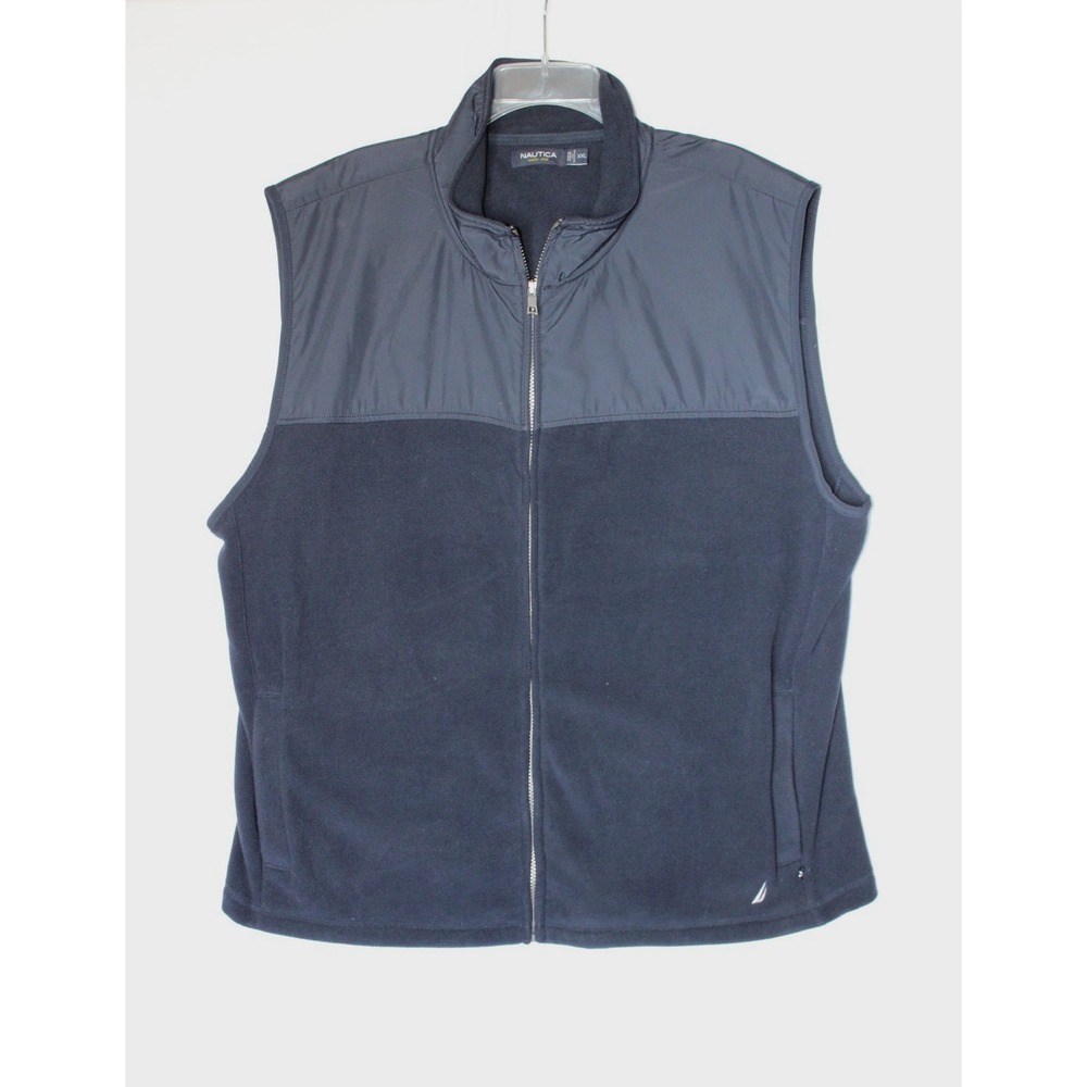 Nautica Men's Navy Blue Fleece Sleeveless Collared Vest Bilateral Pockets - XXL